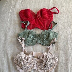 Victoria's Secret Lace Bra Trio - Red, Green, Cream